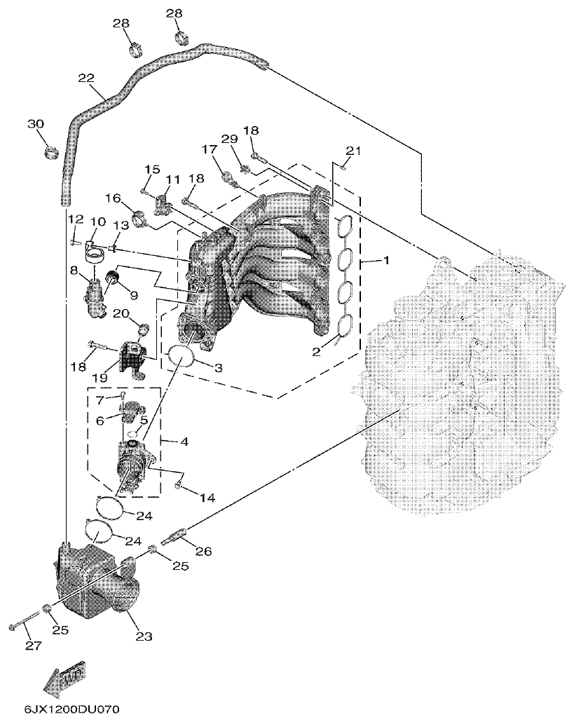 Yamaha F75F, F100G INTAKE 1 parts diagram